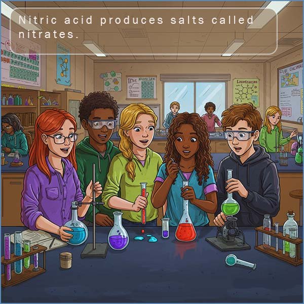 During neutralisation reactions nitric acid forms salts called nitrates.